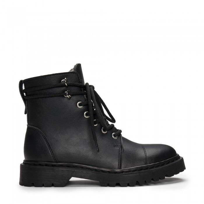Unisex black lace up ankle zipper boots