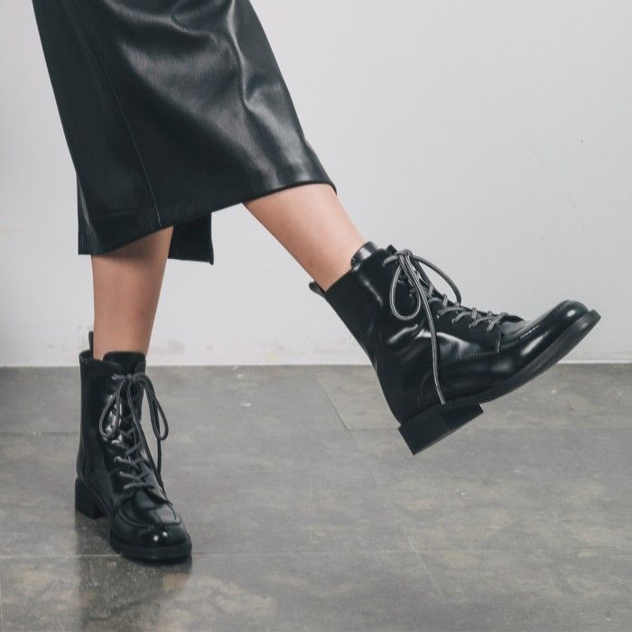 Vegan Boots | Online Shopping | Magda Black vegan lace-up and zipper ankle boots